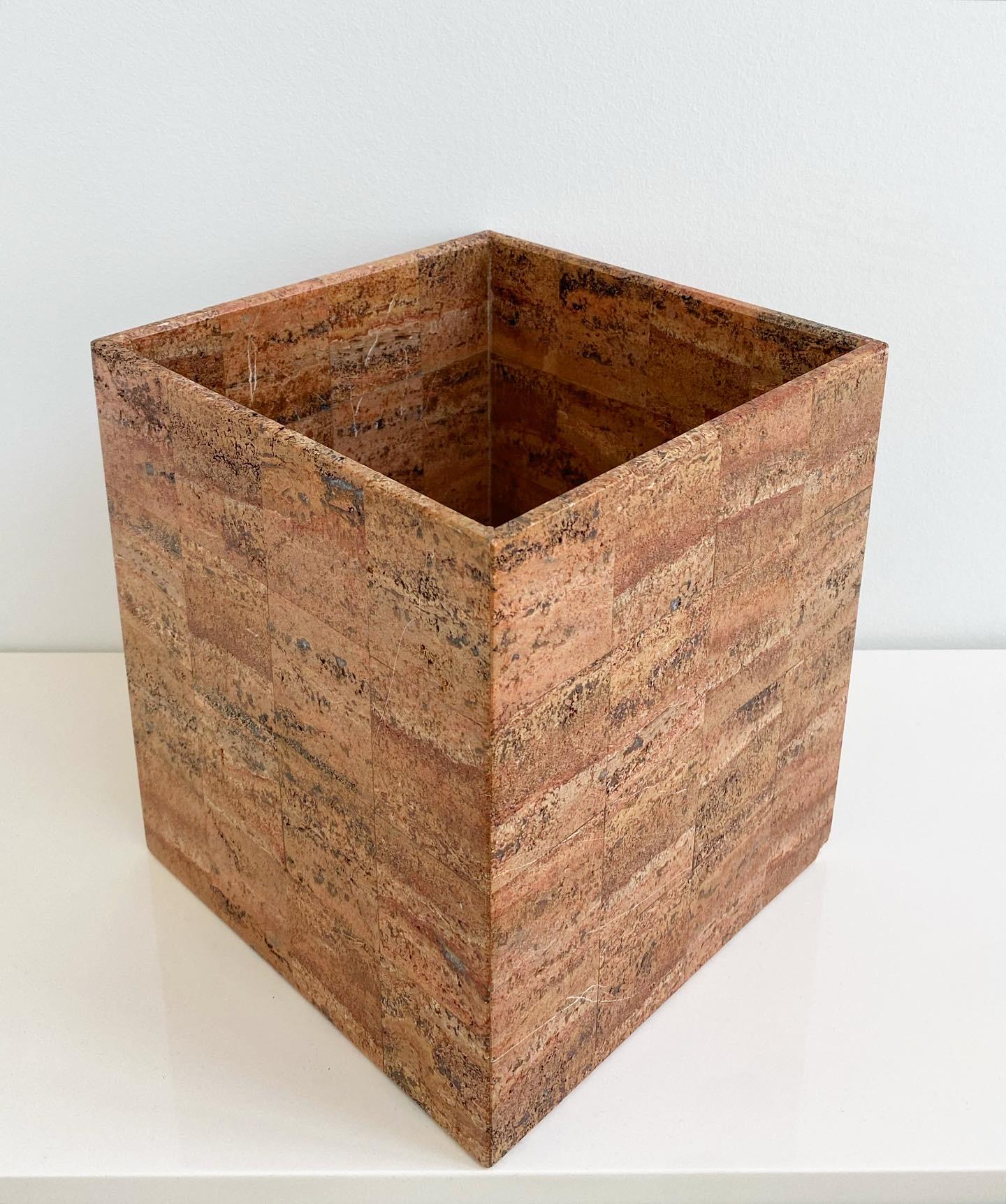 Minimalist Modernist Red Travertine Cube Form Planter Vessel For Sale 6