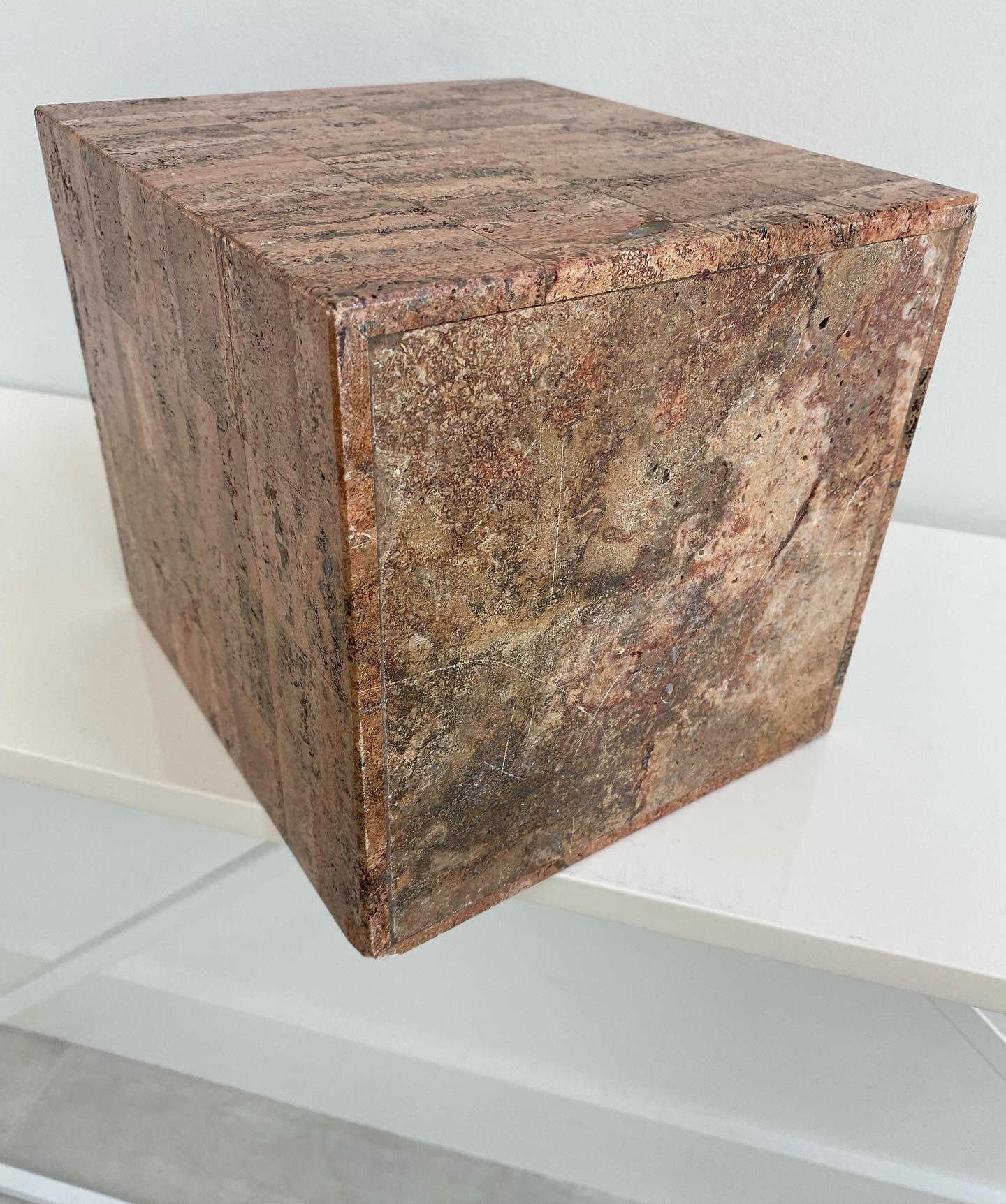 Minimalist Modernist Red Travertine Cube Form Planter Vessel For Sale 3