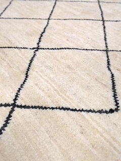 Alfombra marroquí minimalista - Alfombra moderna de lana orgánica hecha a mano en color marfil, 7x10