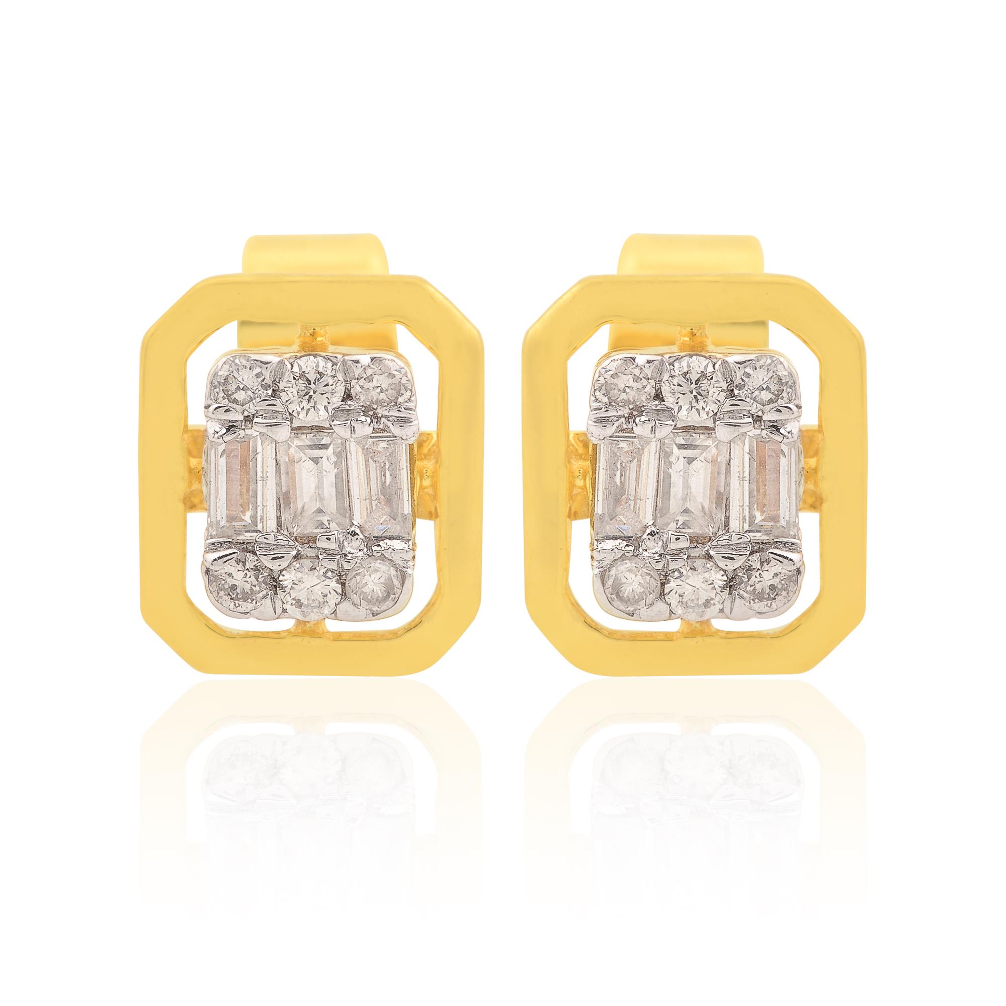 Contemporain Boucles d'oreilles Minimalist Natural 0.21 Ct Mixed Cut Diamond Stud Ears 18K Solid Yellow Gold en vente