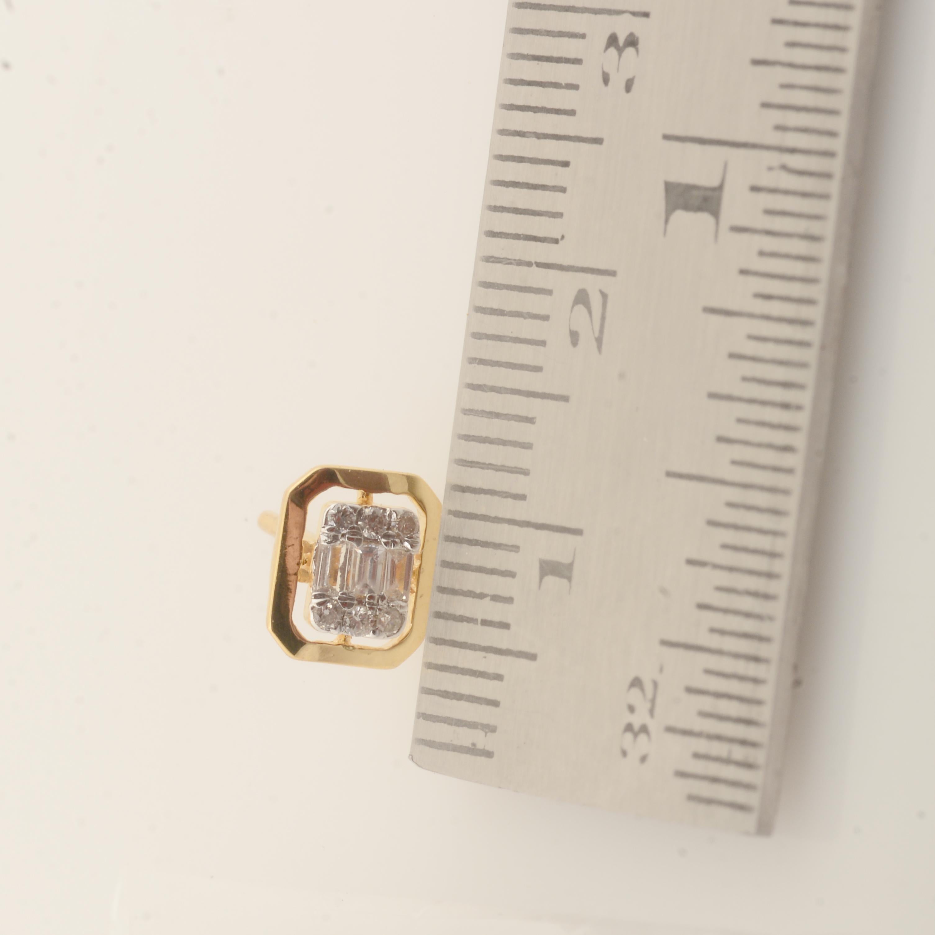 Boucles d'oreilles Minimalist Natural 0.21 Ct Mixed Cut Diamond Stud Ears 18K Solid Yellow Gold en vente 1