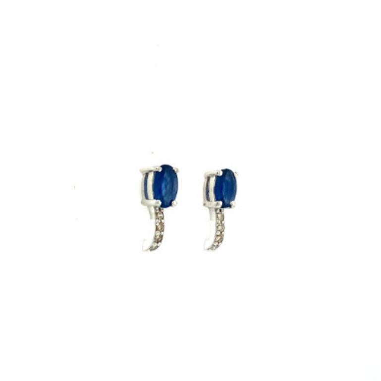 Art Nouveau Blue Sapphire Diamond Dainty Stud Earrings Made in 925 Sterling Silver For Sale