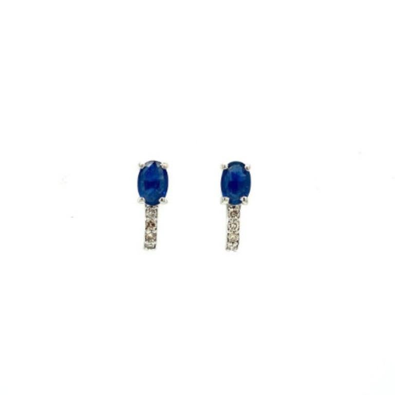 Oval Cut Blue Sapphire Diamond Dainty Stud Earrings Made in 925 Sterling Silver For Sale