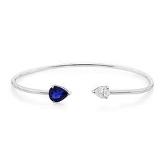 Minimalistisches natürliches blaues Saphir-Diamant offenes Manschettenarmband 18k Weißgold