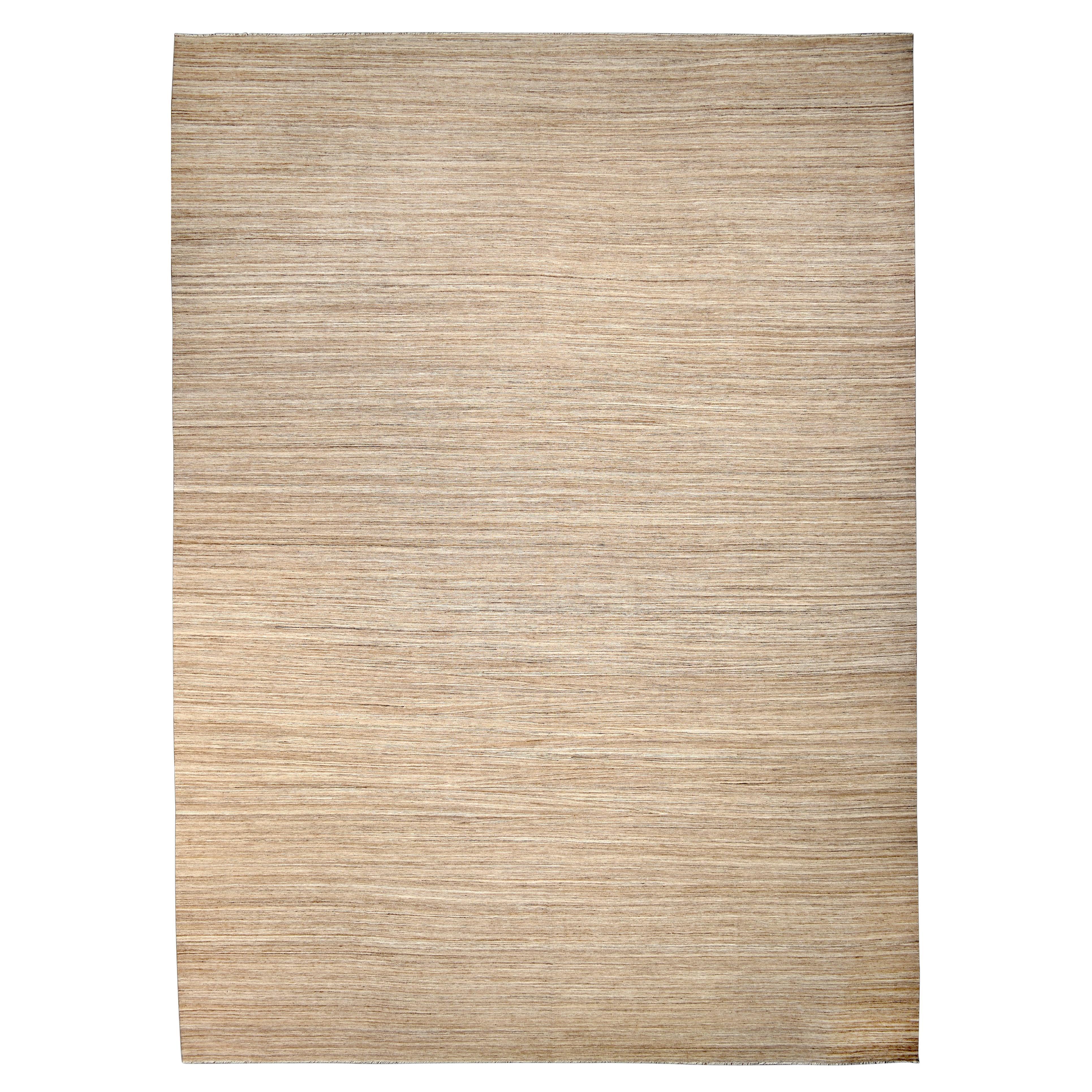 Minimalistischer natürlicher brauner handgewebter Woll-Kilim 14'5''x20'