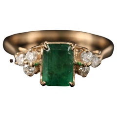 Minimalist Natural Emerald Diamond Engagement Ring Yellow Gold Bridal Ring
