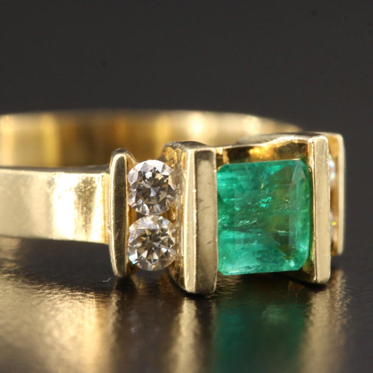 Customizable Minimalist Natural Emerald Diamond Wedding Ring, Vintage