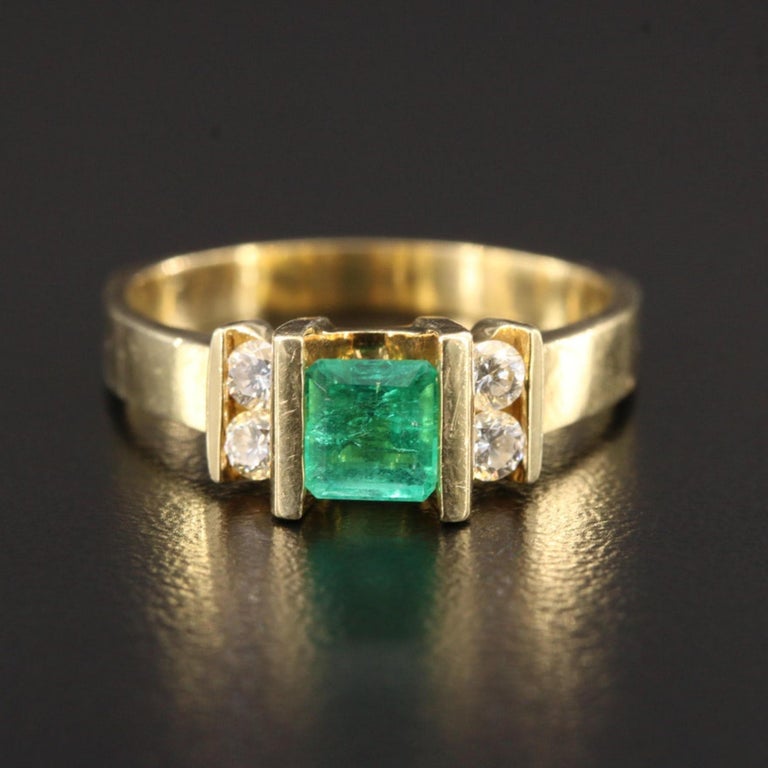 Customizable Minimalist Natural Emerald Diamond Wedding Ring, Vintage