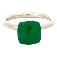 Minimalista Anillo solitario de ónice verde natural para mamá en plata 925