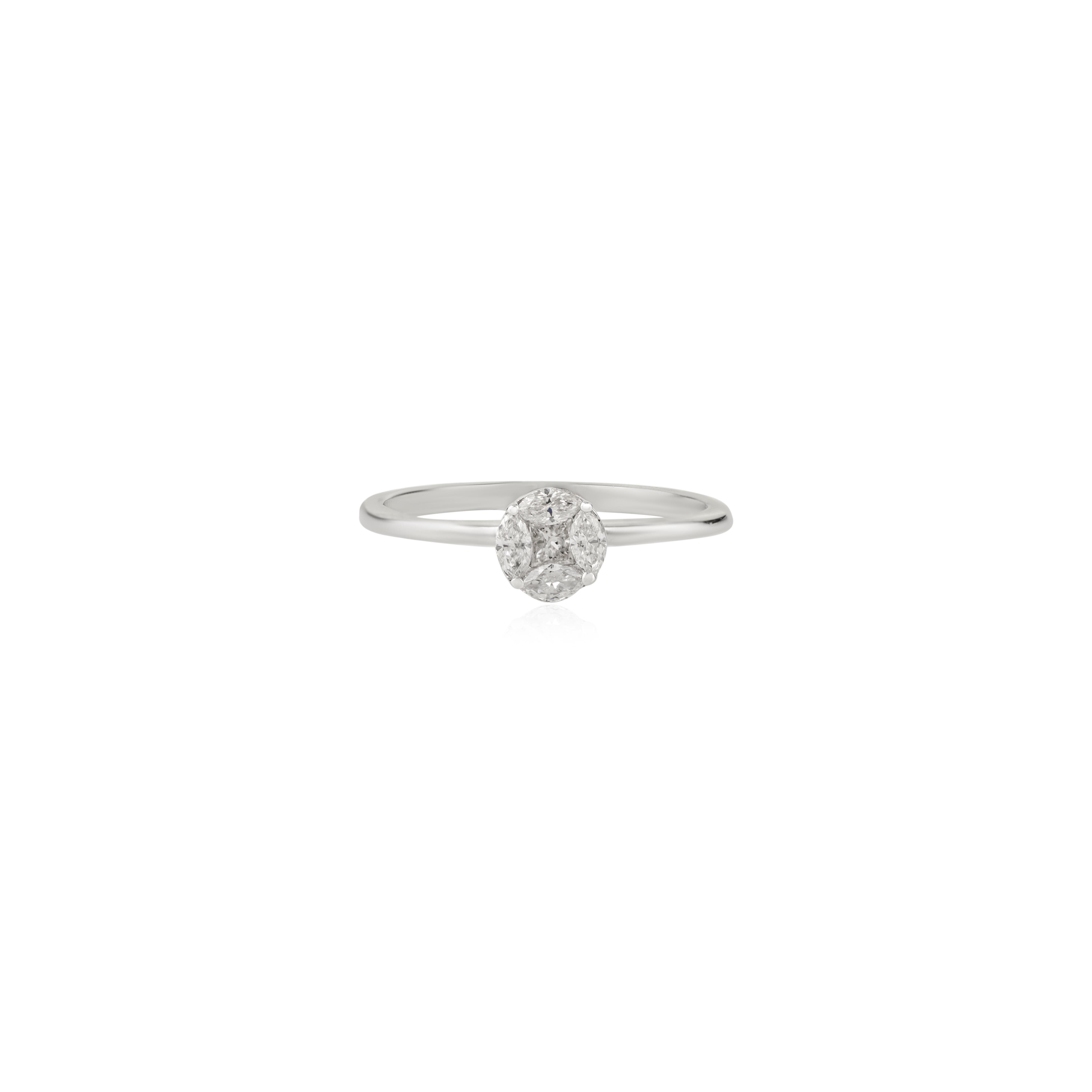 Im Angebot: Minimalistische natürliche Marquise Cut Diamond Cluster Ring in 14K Weißgold Schmuck () 3
