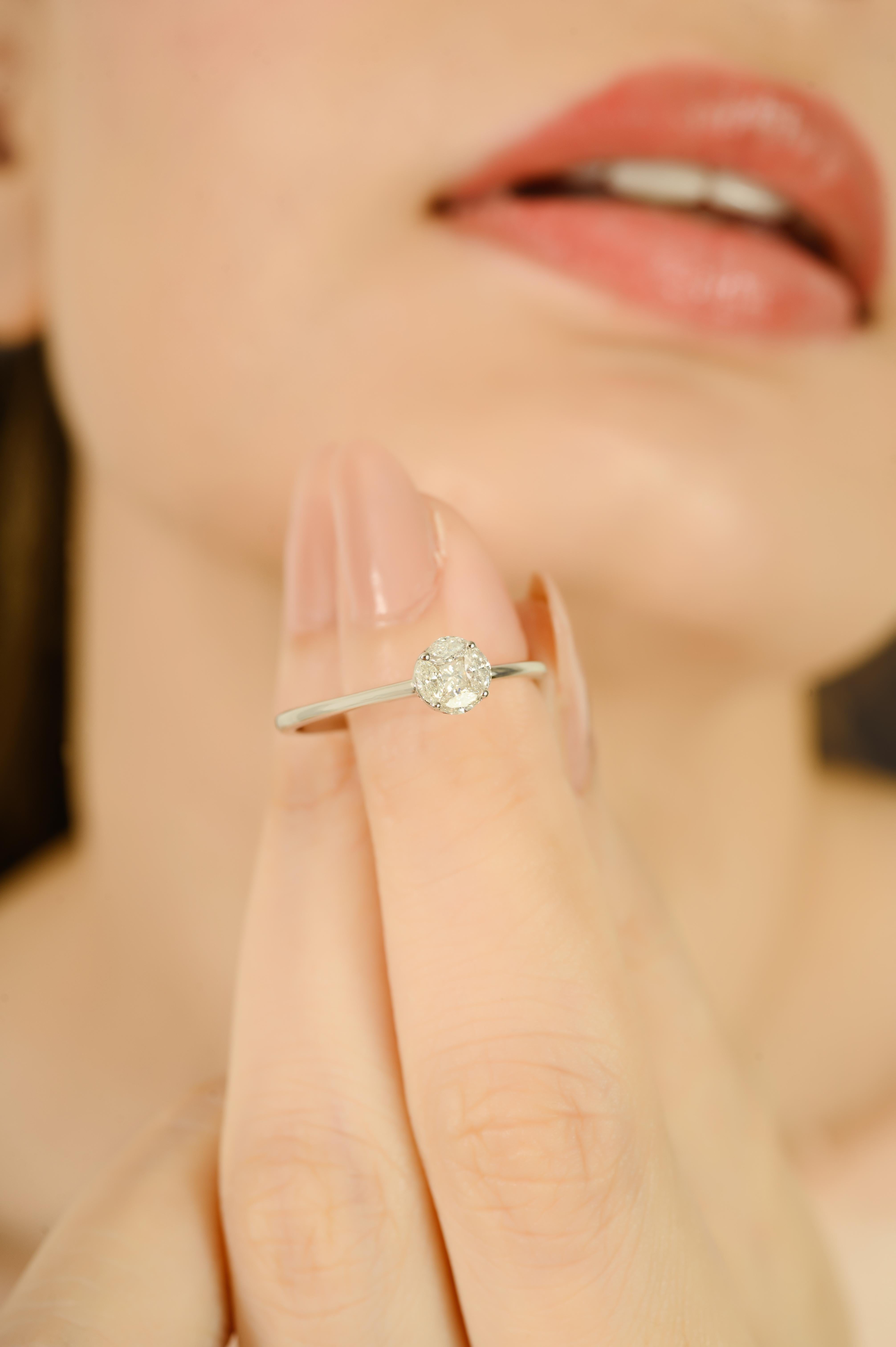 Im Angebot: Minimalistische natürliche Marquise Cut Diamond Cluster Ring in 14K Weißgold Schmuck () 4