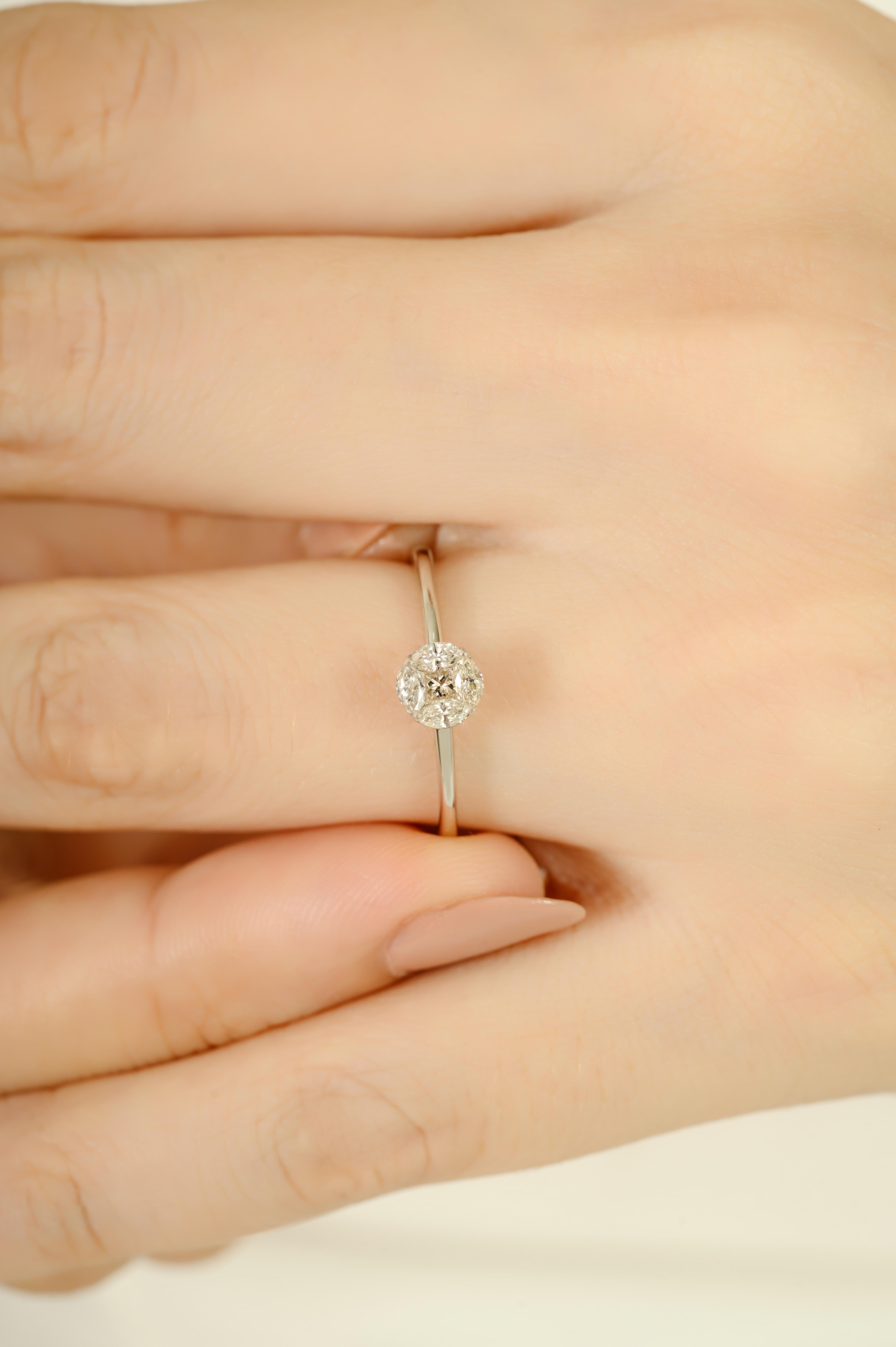 Im Angebot: Minimalistische natürliche Marquise Cut Diamond Cluster Ring in 14K Weißgold Schmuck () 6