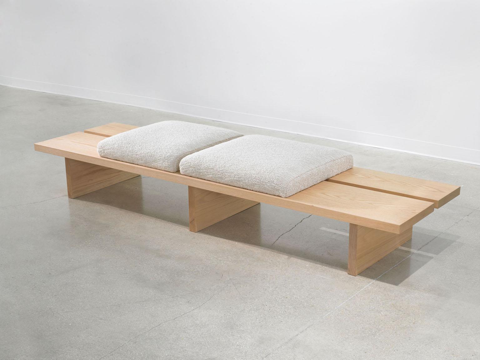 Minimalist Natural Oak Bench with Custom Wool Bouclé Seating byVivian Carbonell  In New Condition For Sale In Miami, FL