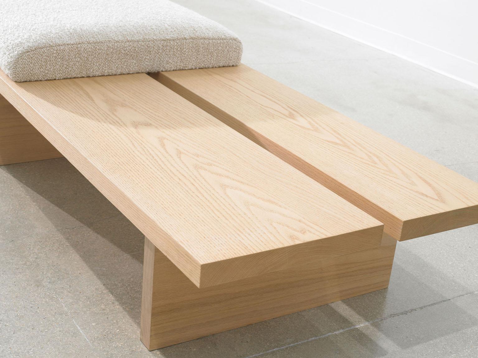 Contemporary Minimalist Natural Oak Bench with Custom Wool Bouclé Seating byVivian Carbonell  For Sale