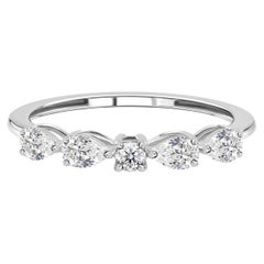 Minimalist Natural Pear and Round Cut Diamond 18K Fine White Gold Stackable Ring