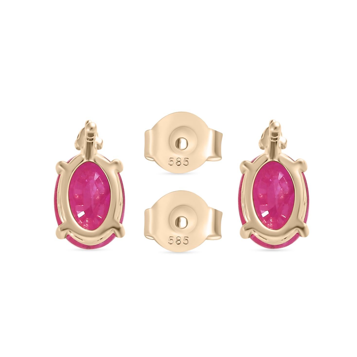 Minimalist Natural Ruby Diamond Stud Earrings in Solid 14k Yellow Gold For Sale 1