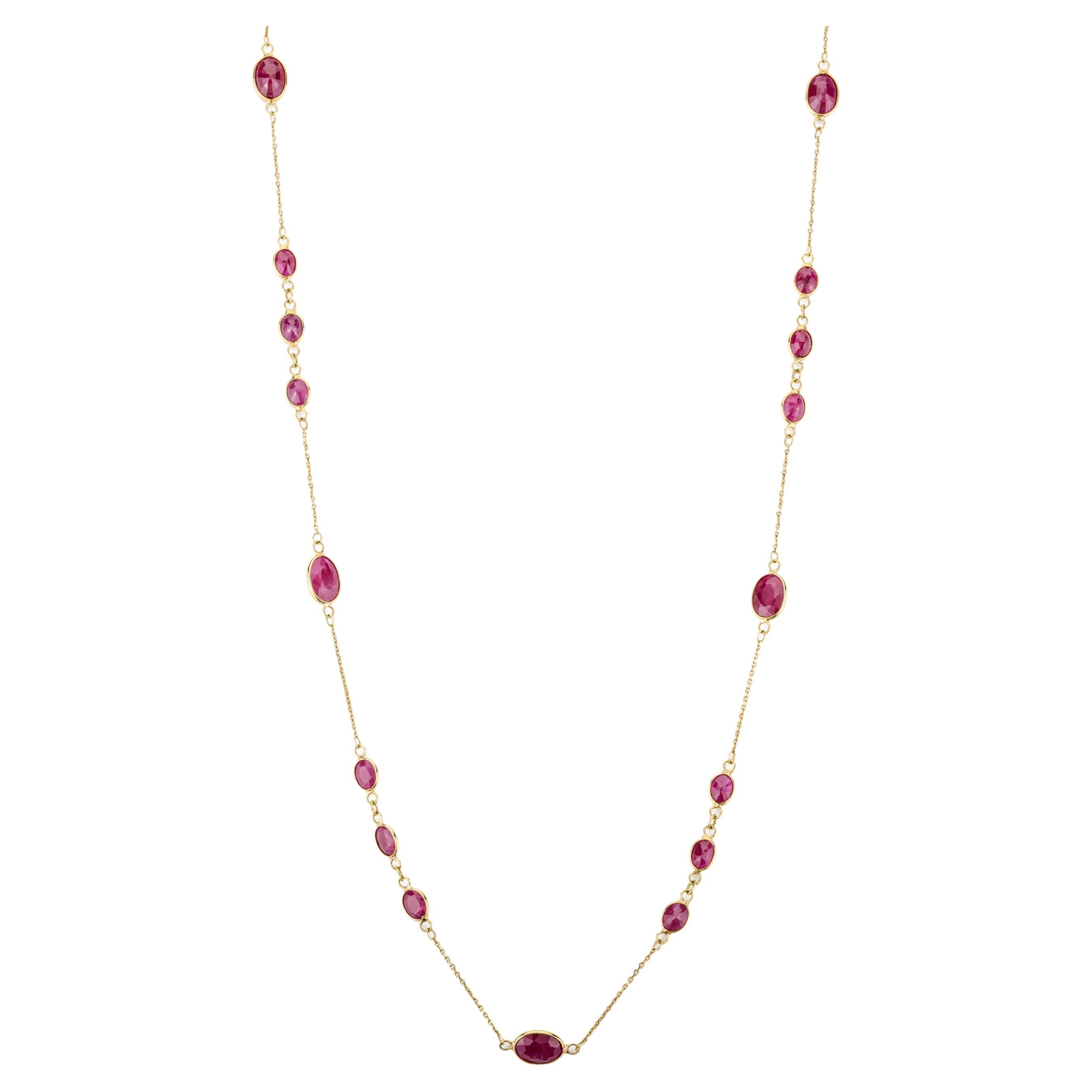 Collar Minimalista de Rubí Natural con Cadena para Ella en Oro Amarillo Macizo de 18k