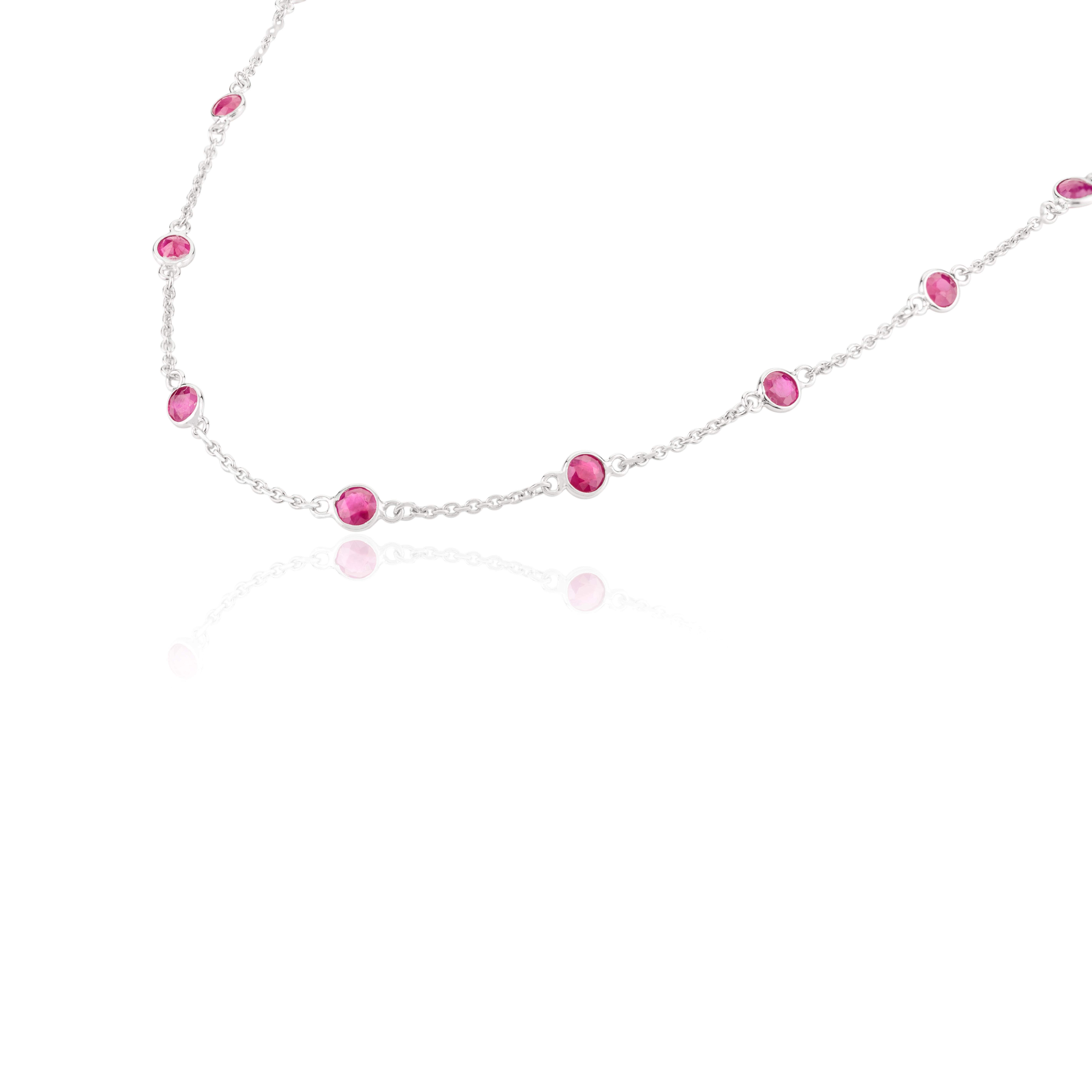 Collana minimalista a catena con rubino naturale per lei in oro bianco massiccio 14k In condizioni Nuovo in vendita a New York, NY