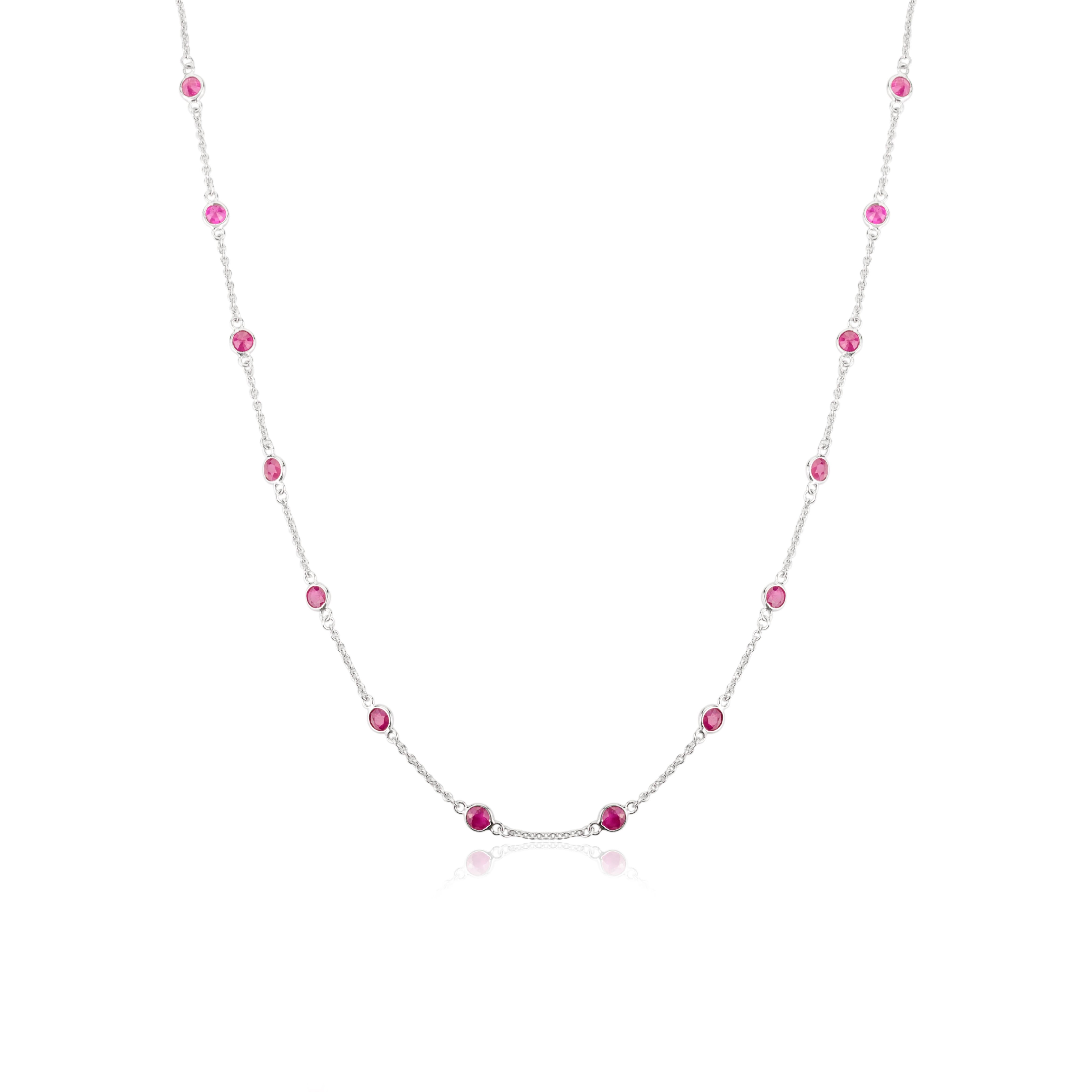 Donna Collana minimalista a catena con rubino naturale per lei in oro bianco massiccio 14k in vendita