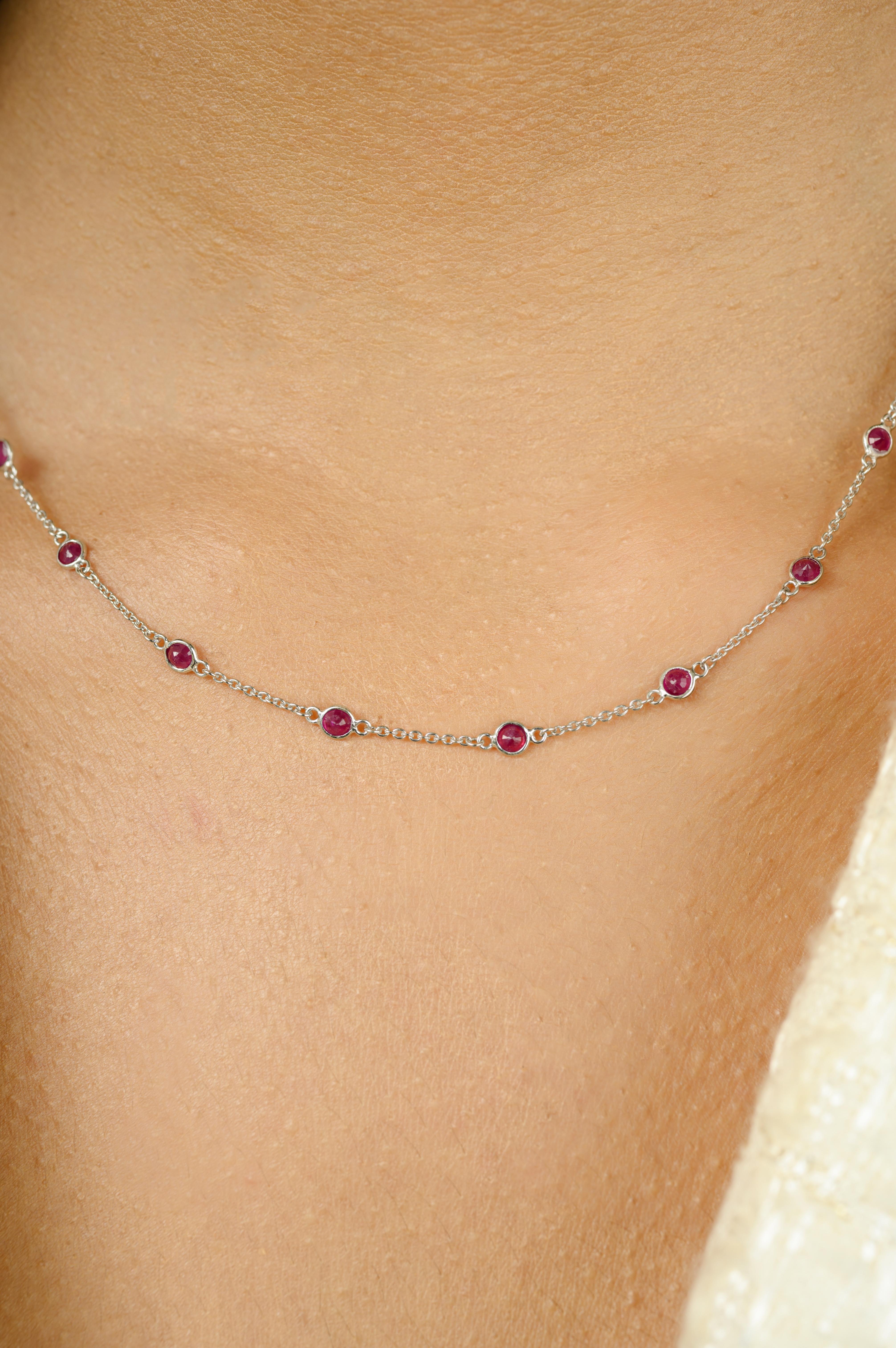Collana minimalista a catena con rubino naturale per lei in oro bianco massiccio 14k in vendita 1