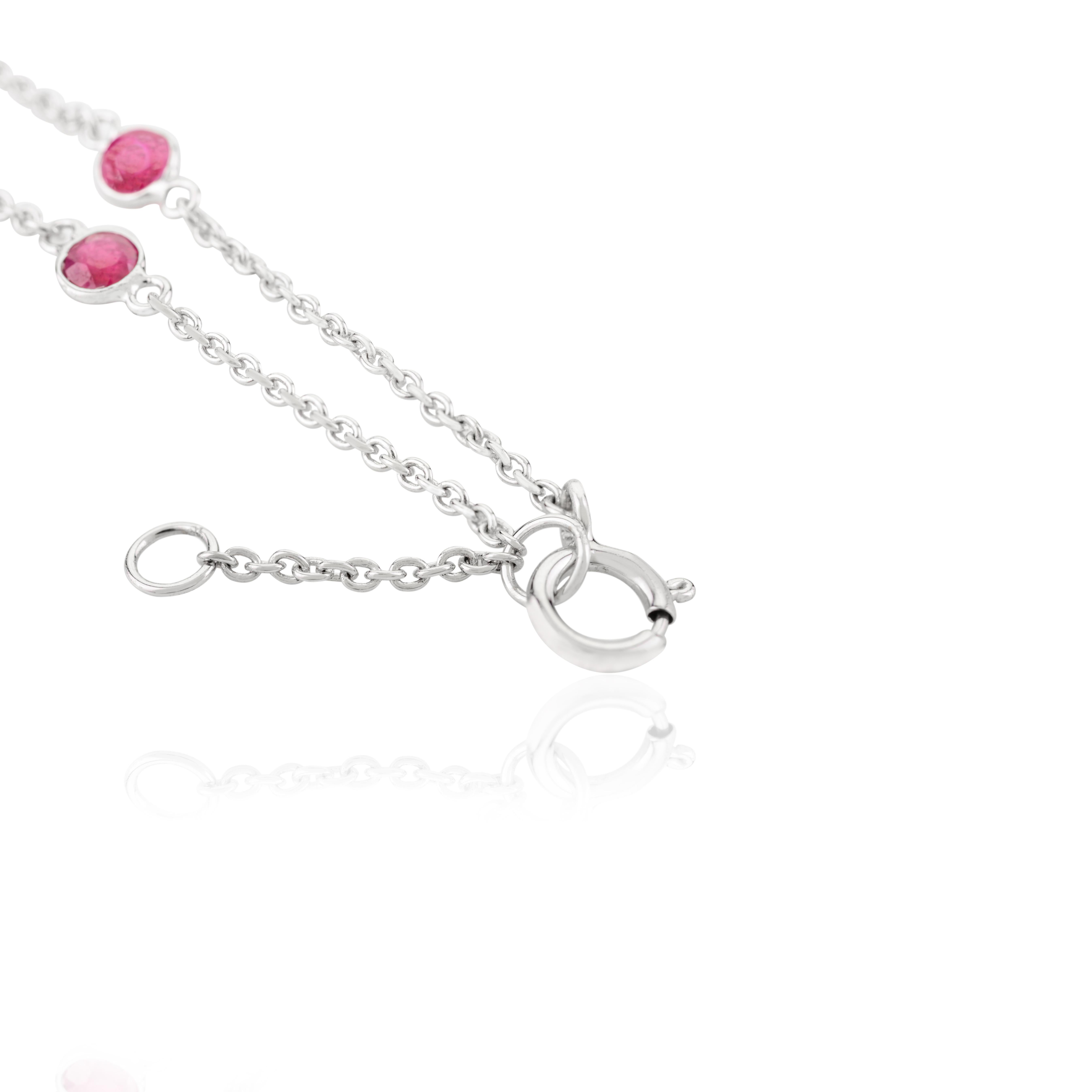Collana minimalista a catena con rubino naturale per lei in oro bianco massiccio 14k in vendita 2