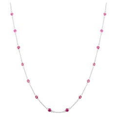 Minimalist Natural Ruby Station Chain Necklace for Her in 14k Solid White Gold