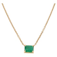 Minimalist Natural Zambian Emerald Solitaire Pendant Necklace in 14K Yellow Gold