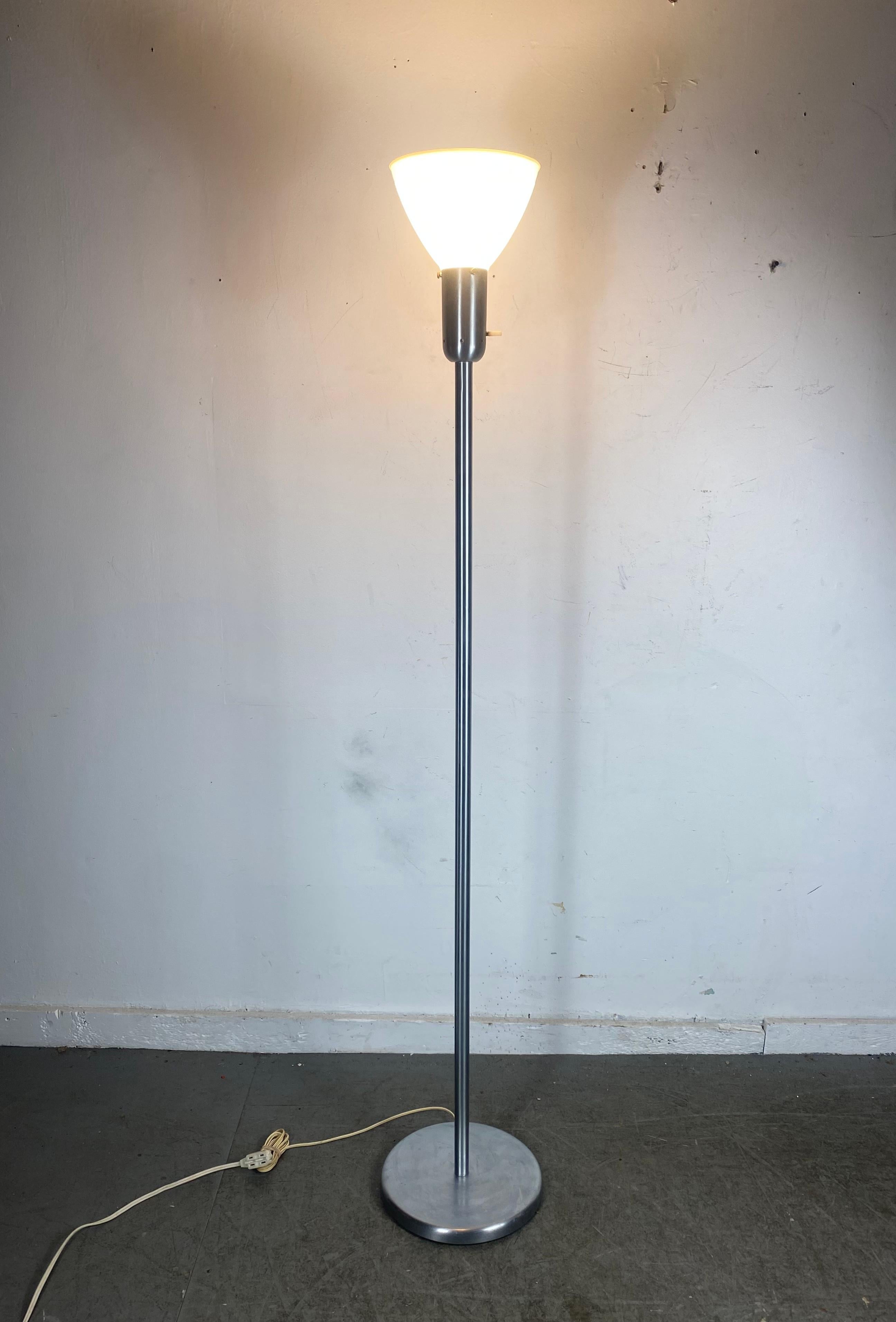 Minimalist Nessen Studios Floor Lamp Brushed Nickel Standard Stem/ Modernist In Good Condition For Sale In Buffalo, NY