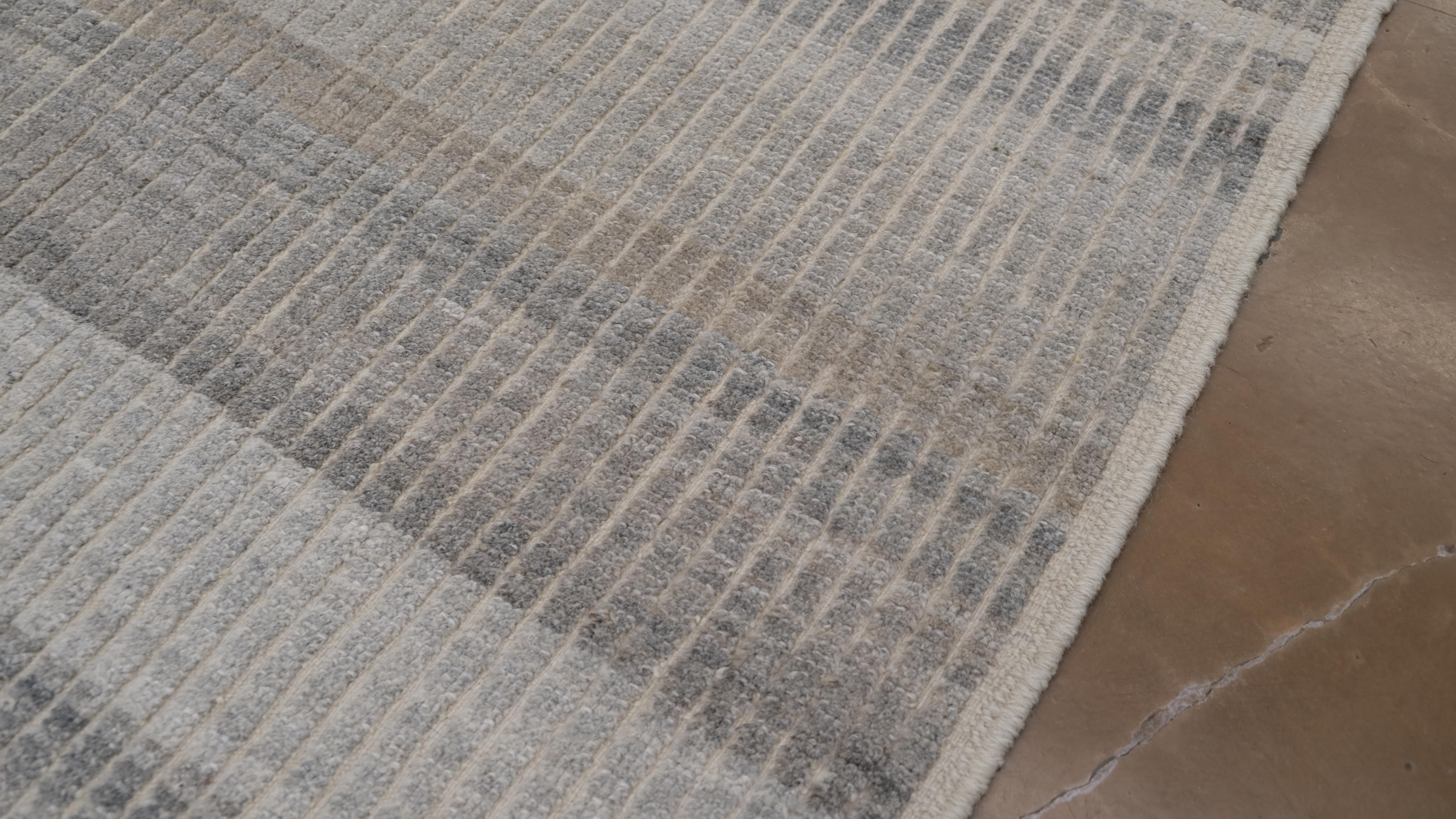 Noué à la main Tapis minimaliste en laine neutre Brown Grey Natural 9'7''x11'9'' en vente