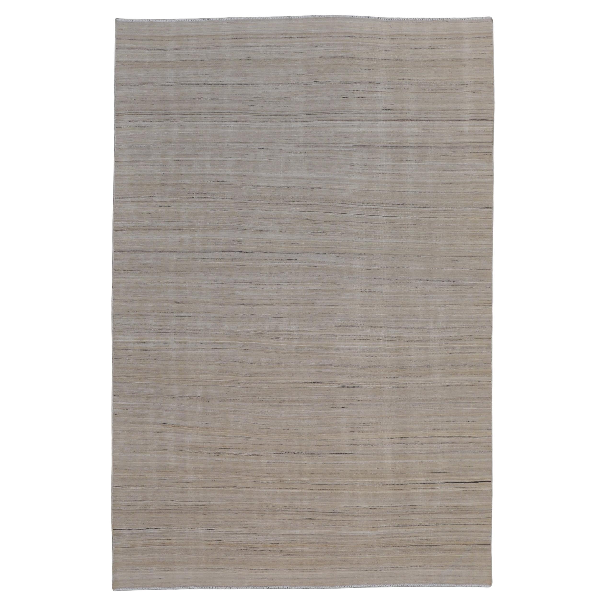 Minimalist Neutral Linear Striations Wool Kilim 5'10''x8'9''