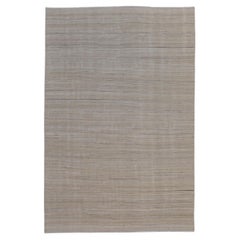 Minimalist Neutral Linear Striations Wool Kilim 5'10''x8'9''