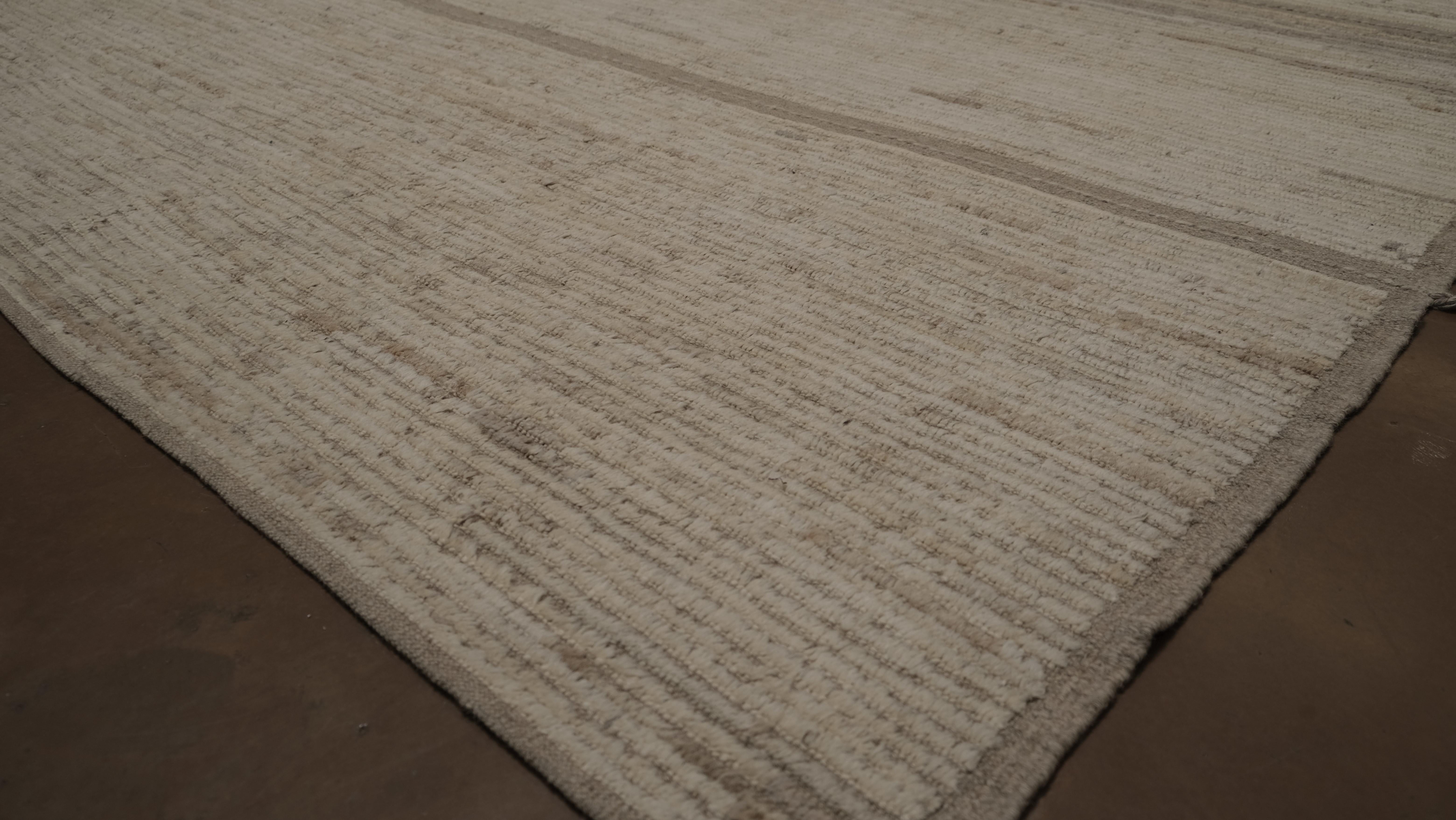 Laine Tapis minimaliste neutre subtilement texturé en laine naturelle 10'5''x13'10'' en vente