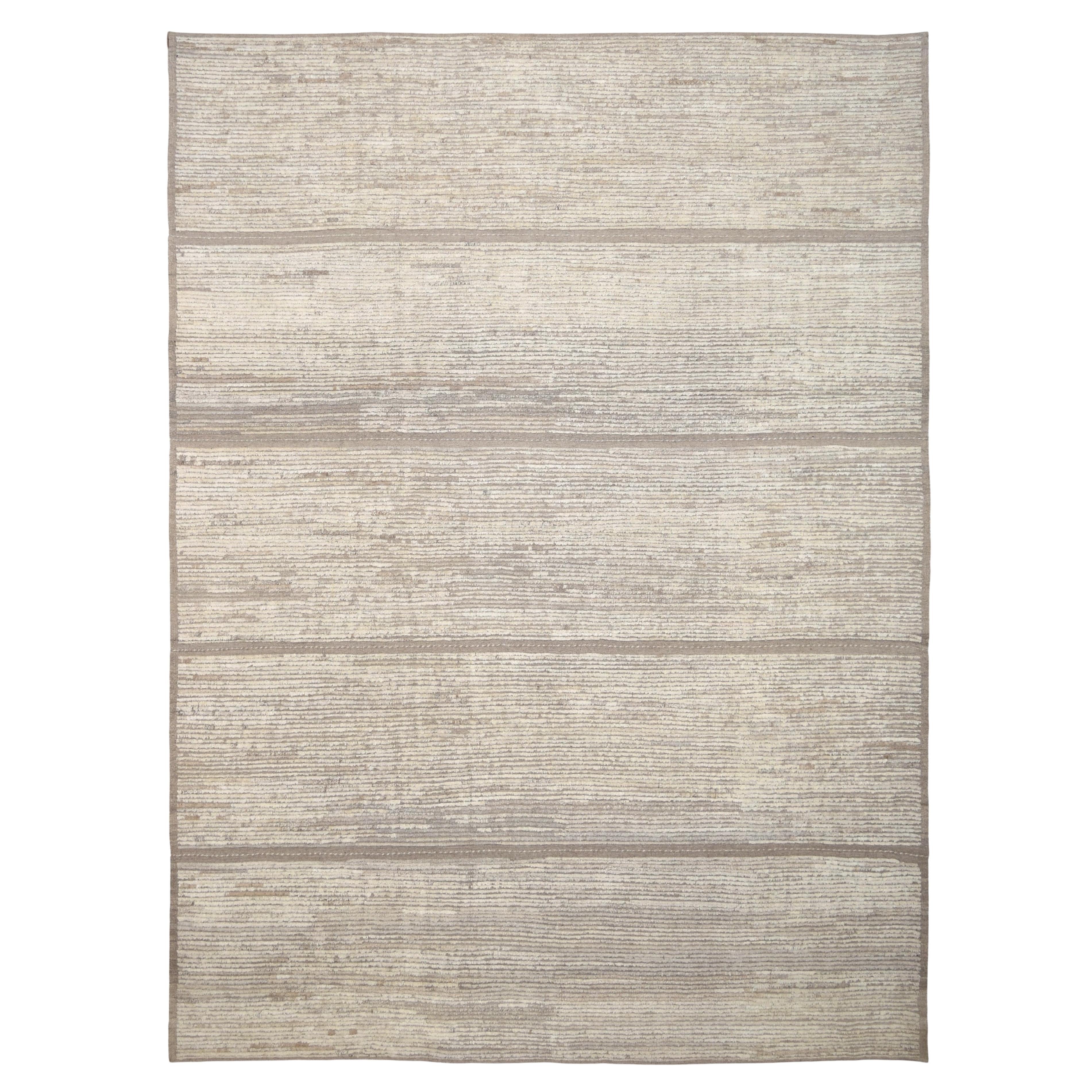 Tapis minimaliste neutre subtilement texturé en laine naturelle 10'5''x13'10''