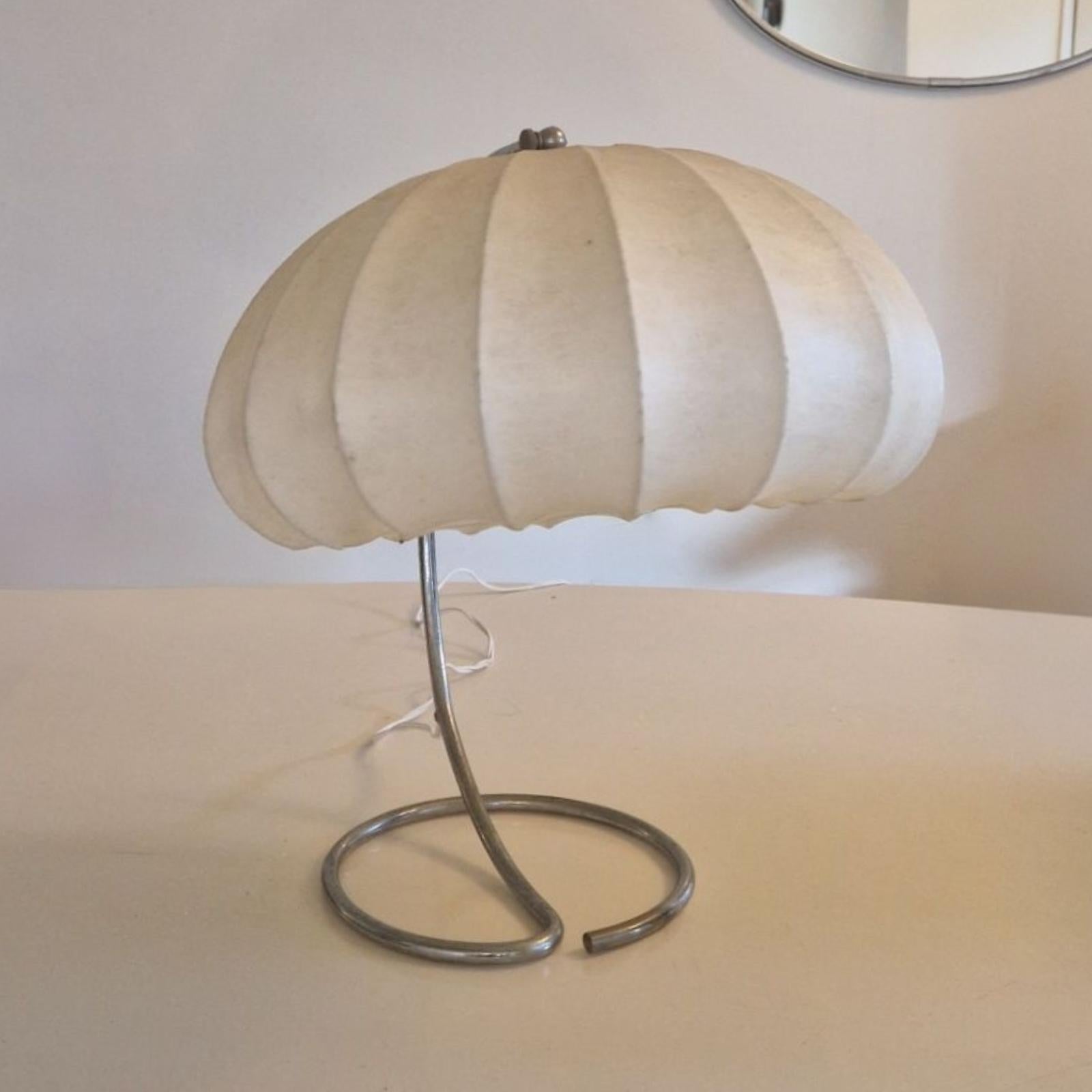 Dutch Minimalist nickel plated desk lamp with cocoon shade, Netherlands 1930s