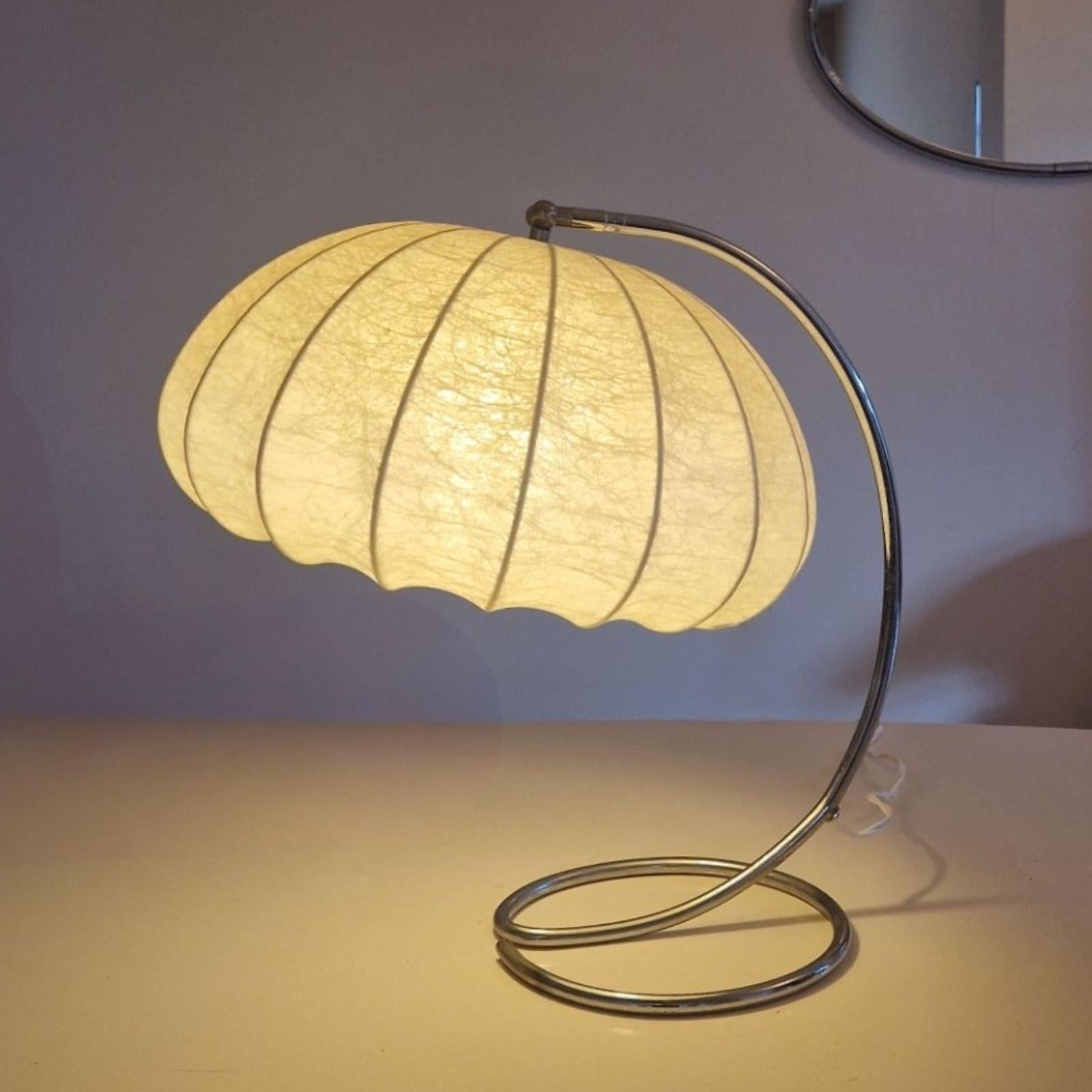 Metal Minimalist nickel plated desk lamp with cocoon shade, Netherlands 1930s