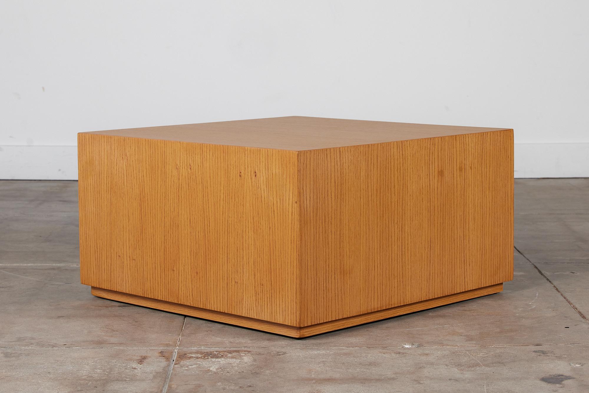 Minimalist Oak Cube Table Pedestal In Excellent Condition For Sale In Los Angeles, CA