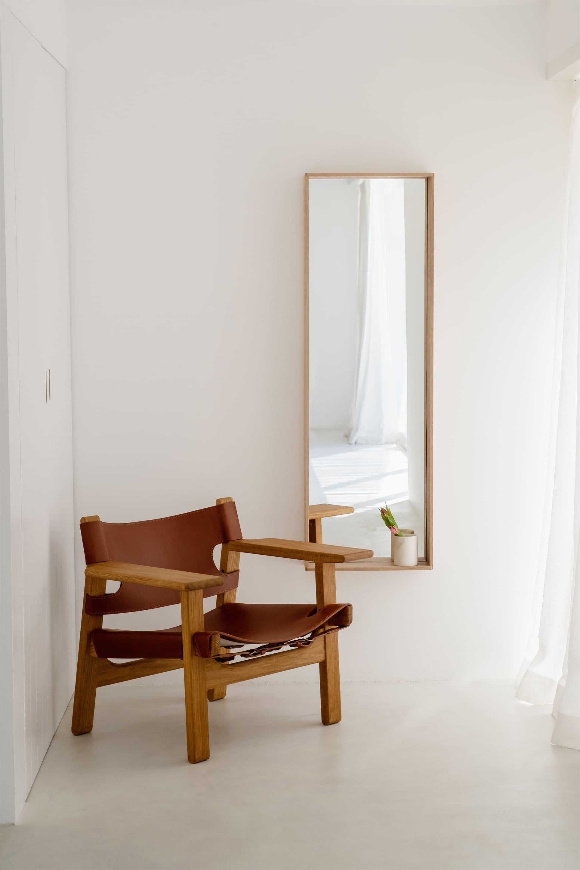 Portugais Miroir minimaliste en chêne grand format en vente