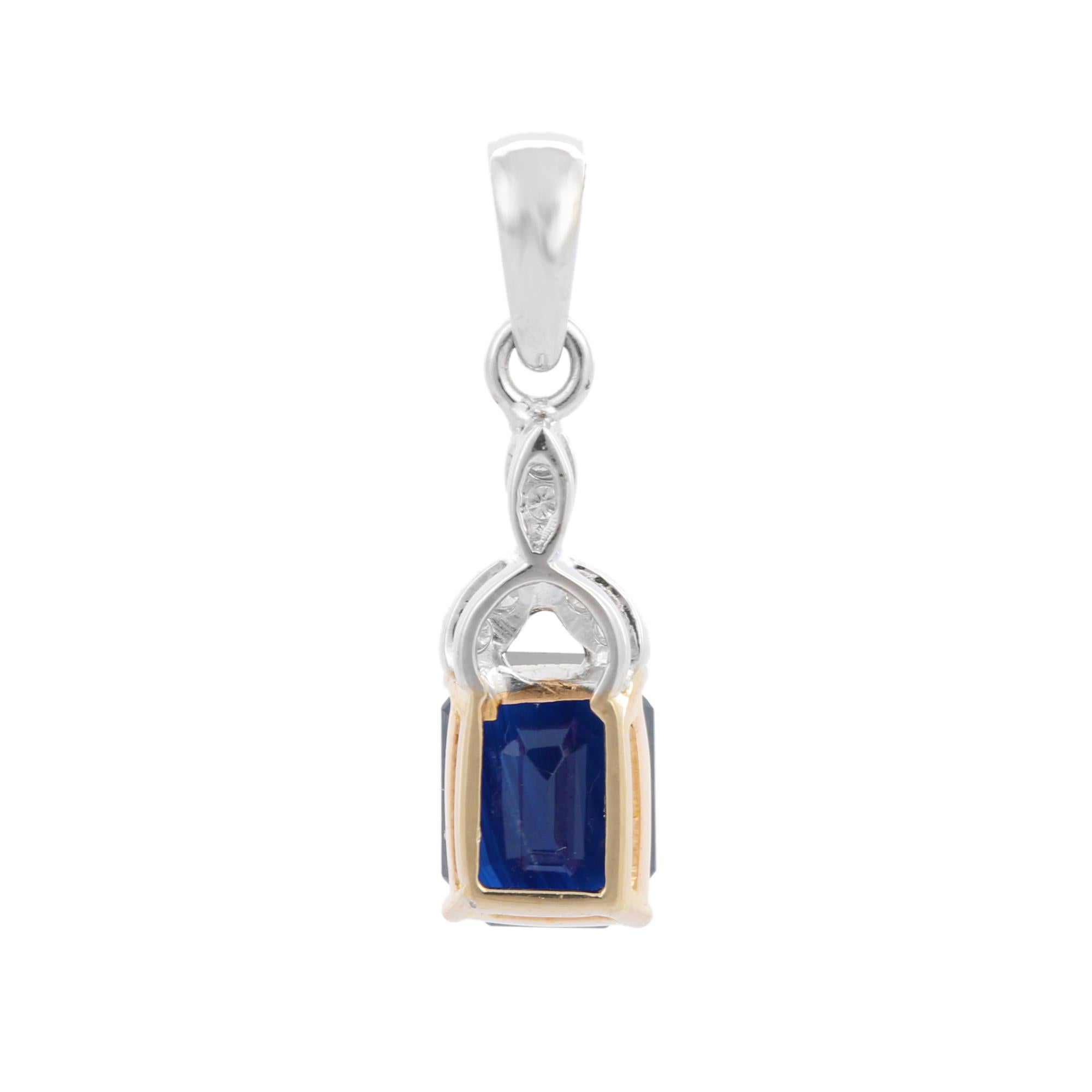 Modern 2.25 ct Blue Sapphire with Dainty Diamond Leaf Pendant in 18K Solid Gold For Sale