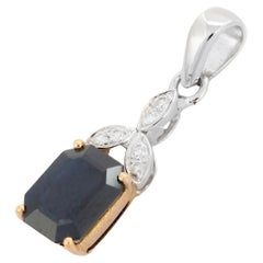 2.25 ct Blue Sapphire with Dainty Diamond Leaf Pendant in 18K Solid Gold