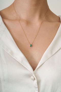 Minimalist Octagon-Cut Emerald Solitaire Pendant Necklace in 18K Yellow Gold