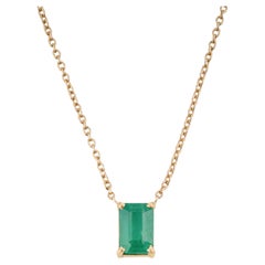 Minimalist Octagon-Cut Emerald Solitaire Pendant Necklace in 18K Yellow Gold