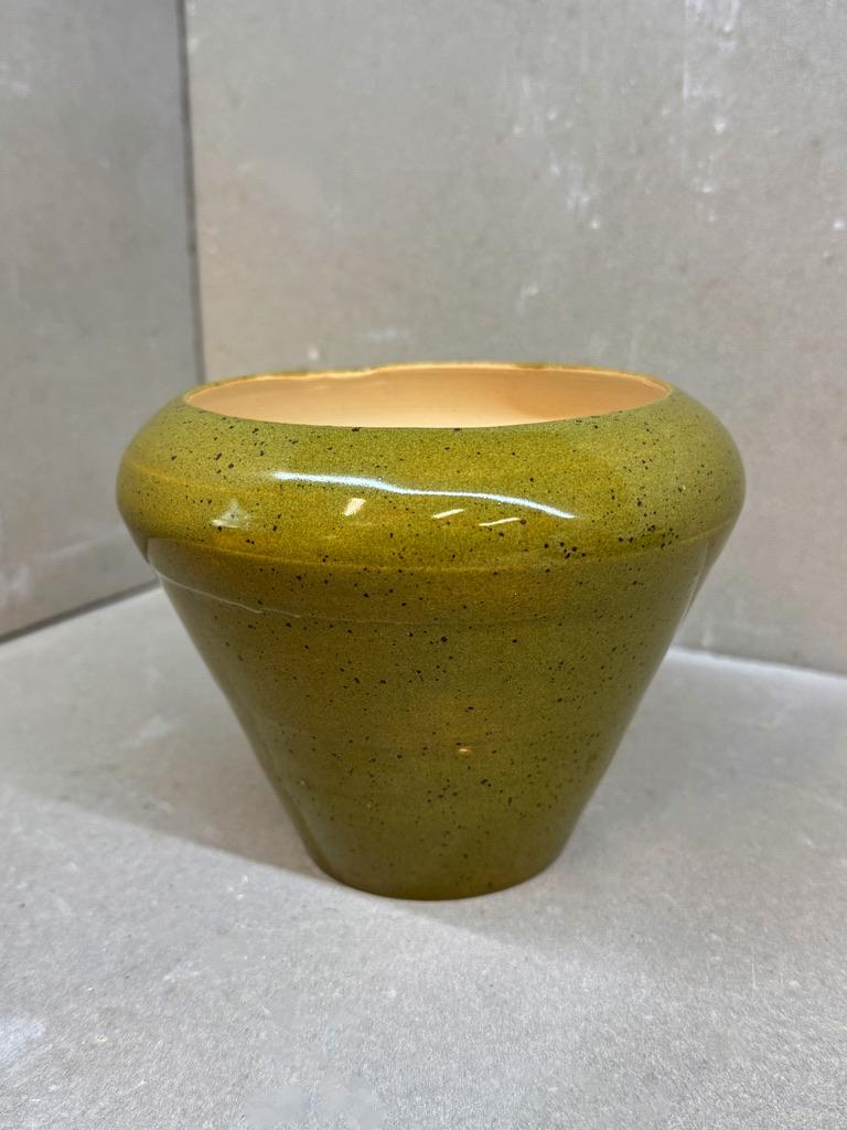Minimalist Olive Green Ceramic Vessel – Handmade Wabi-Sabi Studio Pottery For Sale 4