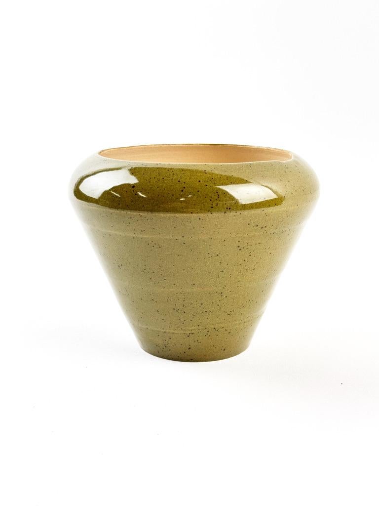 Baltic Minimalist Olive Green Ceramic Vessel – Handmade Wabi-Sabi Studio Pottery For Sale