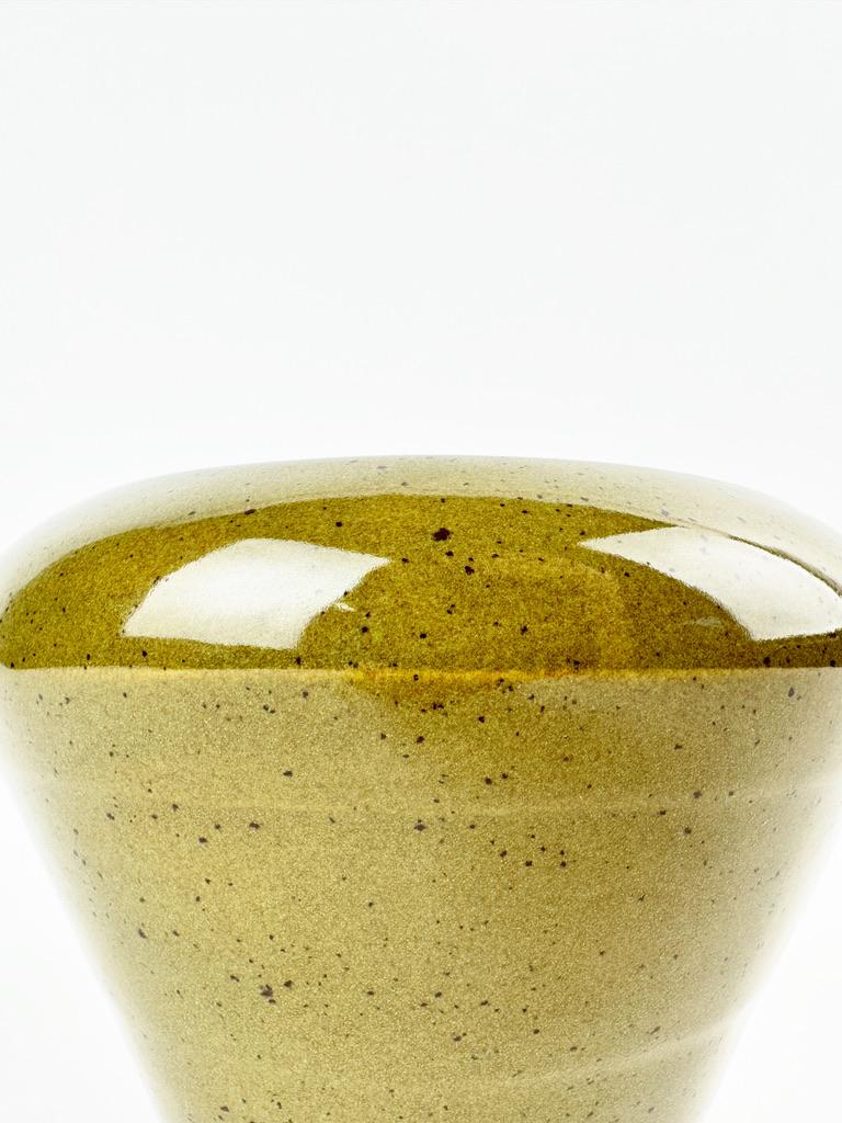 Hand-Crafted Minimalist Olive Green Ceramic Vessel – Handmade Wabi-Sabi Studio Pottery For Sale