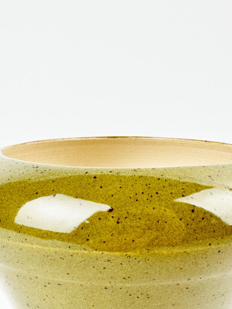 Contemporary Minimalist Olive Green Ceramic Vessel – Handmade Wabi-Sabi Studio Pottery For Sale