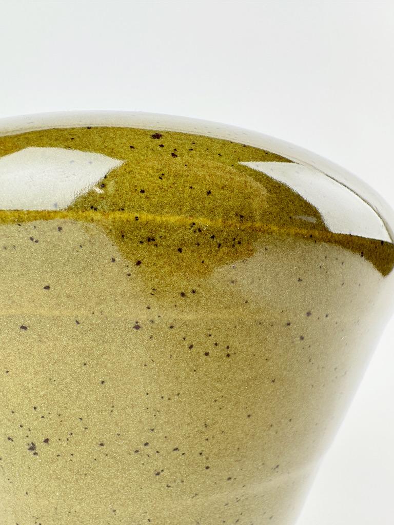 Minimalist Olive Green Ceramic Vessel – Handmade Wabi-Sabi Studio Pottery For Sale 1