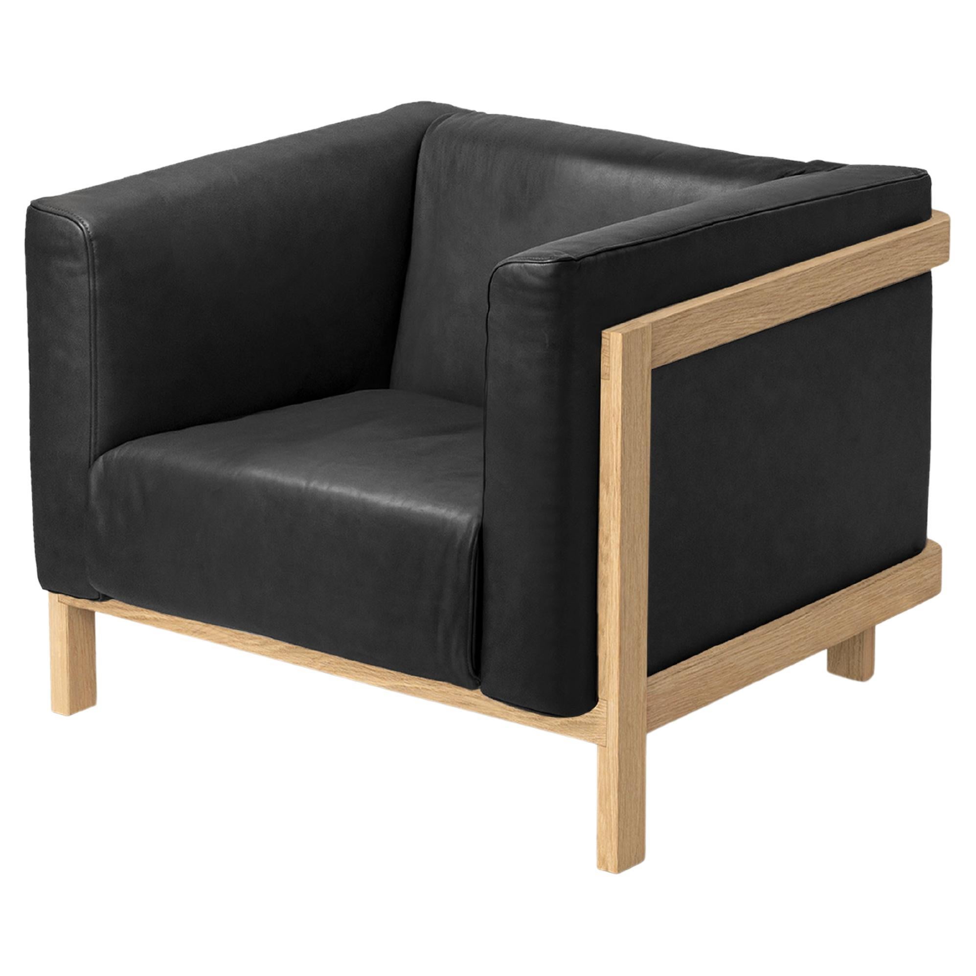 Minimalistisches einsitziges Sofa aus Eschenholz – Lederpolsterung