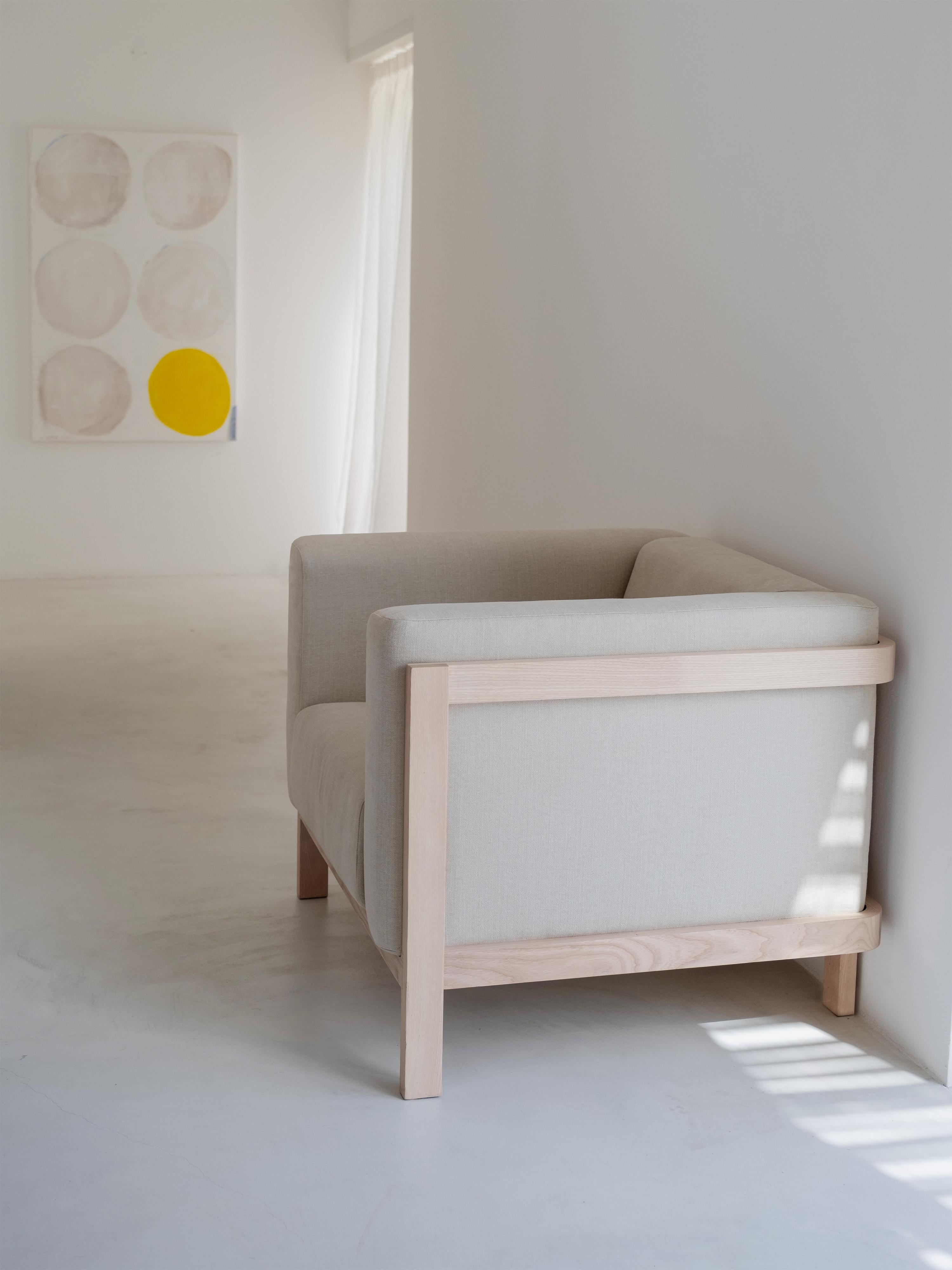 Fabric Minimalist one seater sofa oak - fabric upholstered For Sale