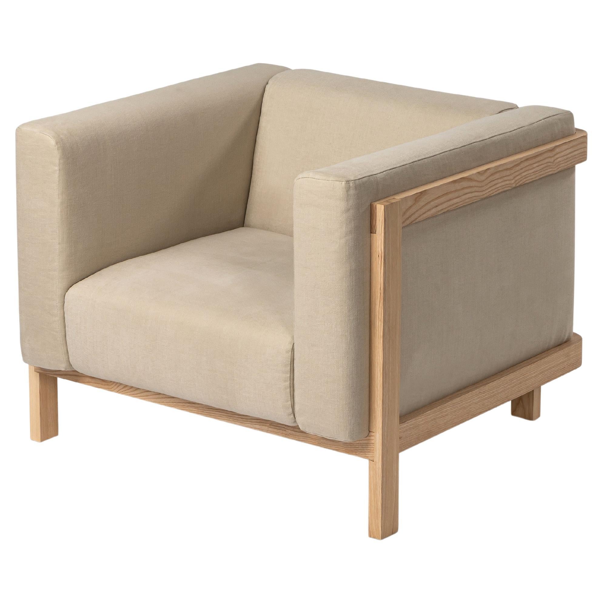 Minimalist one seater sofa oak - fabric upholstered For Sale