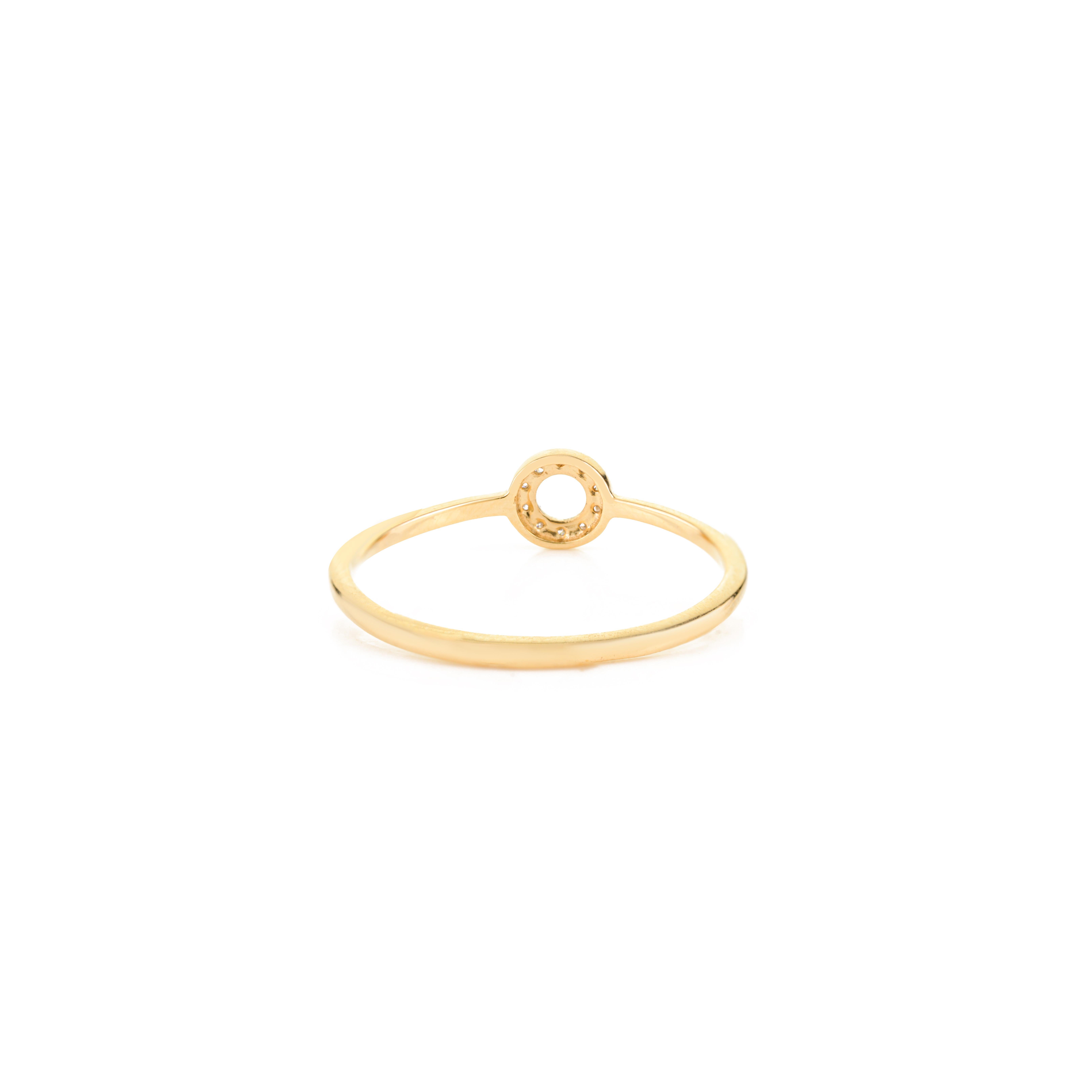 Im Angebot: Minimalistische Open Circle Diamond Halo Stacking Ring in 14K Solid Gold Geschenk für Sie () 7